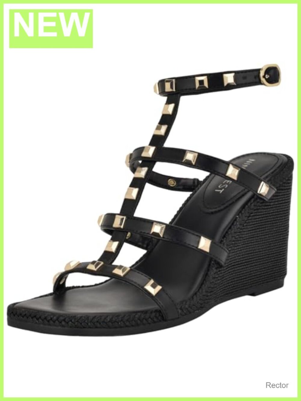 Nine West Sardis Strappy Wedge Sandals Faux Leather Square Toe